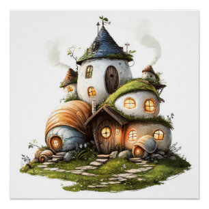 Cozy Snail Shell Cottages Poster