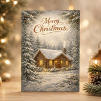 Cozy Snow Covered Cabin Merry Christmas 