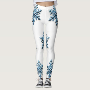 Cozy Snowflake Design in White and Icy Blue Leggings