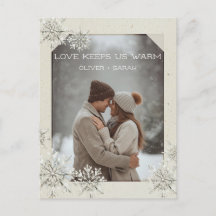 Cozy Snowflake Love keeps us warm couple photo
