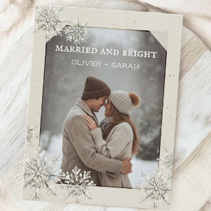Cozy Snowflake married and bright couple photo Holiday Postcard