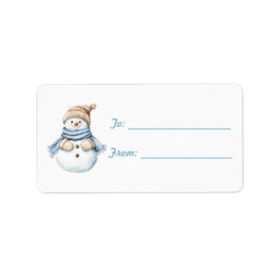 Cozy Snowman Blue Scarf Christmas Label