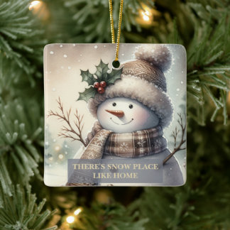 Cozy Snowman Christmas Custom Ceramic Ornament