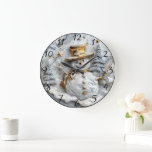 Cozy Snowman Christmas Decor Large Clock<br><div class="desc">A delightful winter scene features charming Christmas clocks surrounded by snowy pine trees and a joyful snowman adorned with a golden hat. Stars twinkle in the frosty air,  creating a whimsical atmosphere perfect for the holiday spirit.</div>