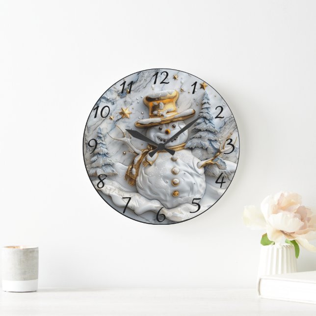 Cozy Snowman Christmas Decor Large Clock (Home)