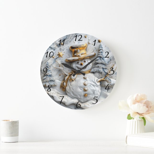 Cozy Snowman Christmas Decor Large Clock (Home)