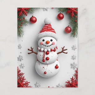 ❄️ Cozy Snowman Christmas Scene 🎄 Pine Decor Postcard