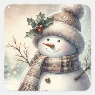 Cozy Snowman Christmas Square Sticker