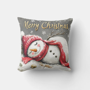 Cozy Snowman "Merry Christmas" Pillow