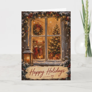 Cozy Snowy Christmas Evening Holiday Greeting Card