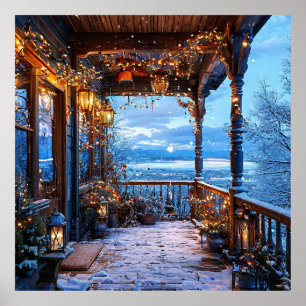 🎄 Cozy Snowy Porch Christmas Lights Wall Art ❄️