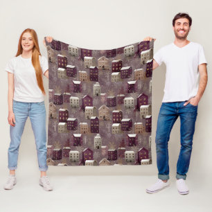 Cozy Snowy Winter Village Pattern (1) Fleece Blanket