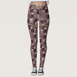 Cozy Snowy Winter Village Pattern (1) Leggings