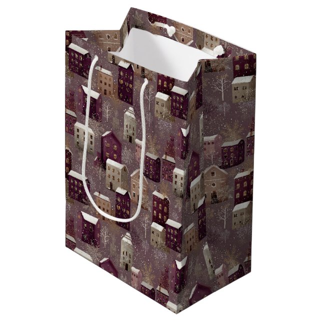 Cozy Snowy Winter Village Pattern (1) Medium Gift Bag (Front Angled)