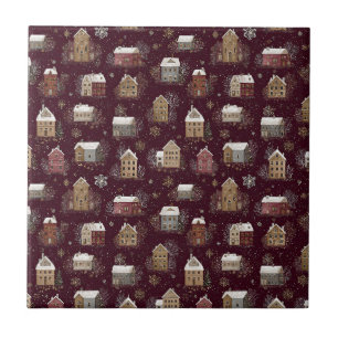 Cozy Snowy Winter Village Pattern (2) Tile