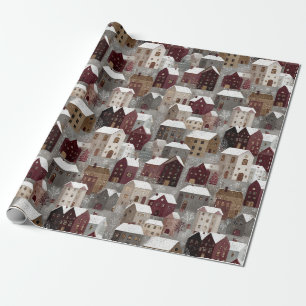 Cozy Snowy Winter Village Pattern (3) Wrapping Paper