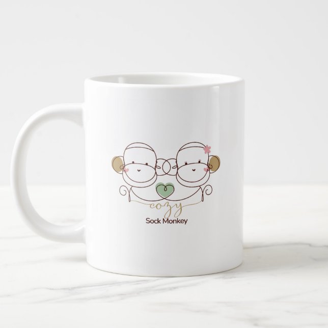 Cozy Sock Monkey  Large Coffee Mug (Left)