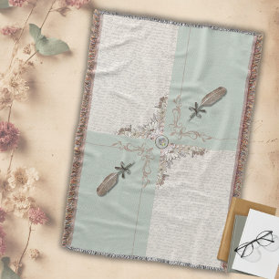 Cozy Soft Sage Green Manuscript Woven Throw Blanket