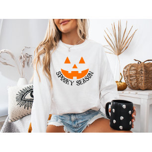 Cozy Spooky Season Pumpkin Face Halloween Sweatshirt