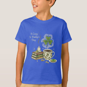 Cozy St. Paddy's Day Irish Coffee and Vintage Book T-Shirt