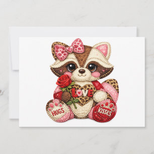 Cozy Stitched Raccoon — LOVE Rose, Hugs & Kisses Holiday Card