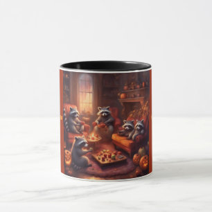 Cozy storybook Halloween with Raccoon Family Mug