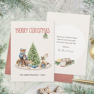 Cozy Storybook Watercolor Fox Family Christmas Holiday Card