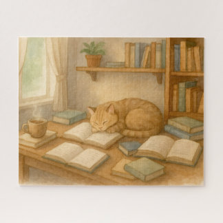 Cozy Study Room with a Cat Jigsaw Puzzle