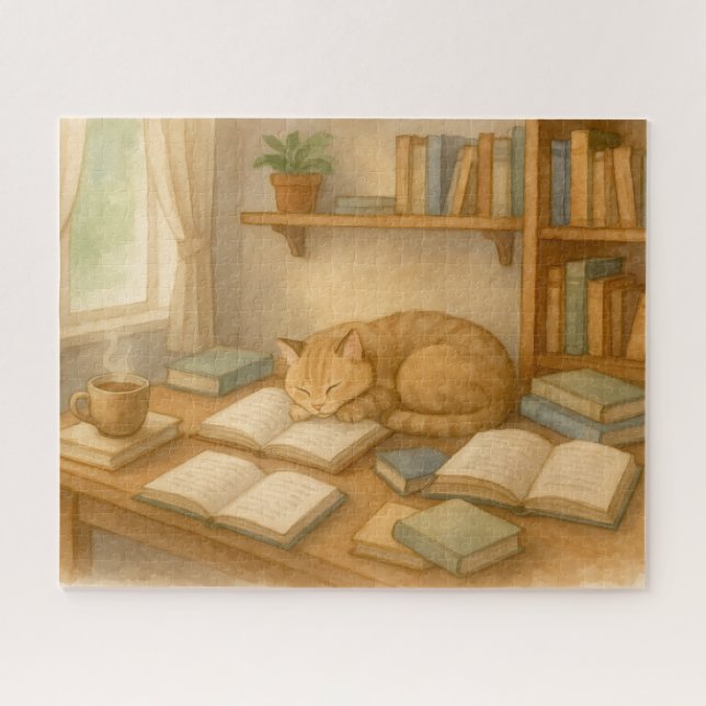 Cozy Study Room with a Cat Jigsaw Puzzle (Horizontal)