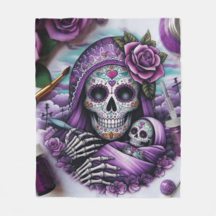 Cozy Sugar Skull Mama and Baby Fleece Blanket