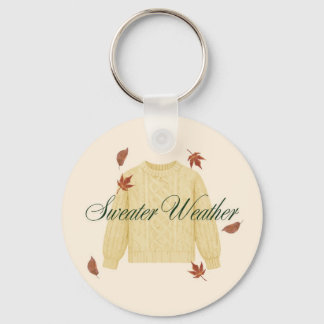Cozy Sweater Weather Cream Knit Fall Leaves Keychain