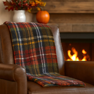 Cozy Tartan Fleece Blanket, Fall Colours Blanket