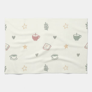 Cozy Tea Books Candle Pattern Soft Kitchen Towel
