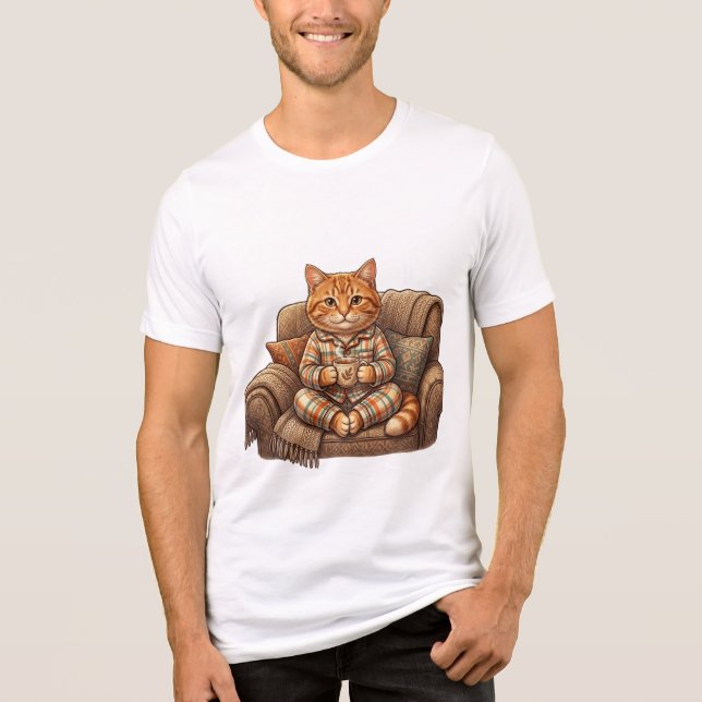 Cozy Tea Time Cat Tri-Blend Shirt (Front)