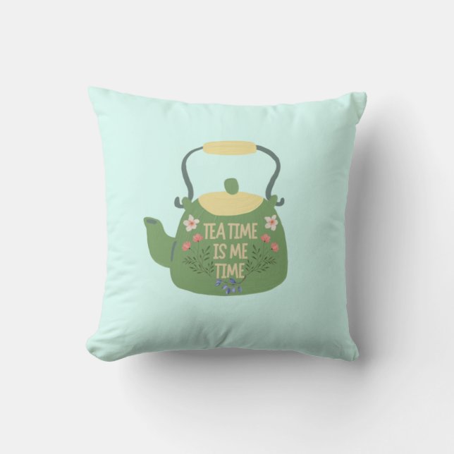 Cozy Tea Time Pillow - Elegant Tea Lover's Decor (Front)