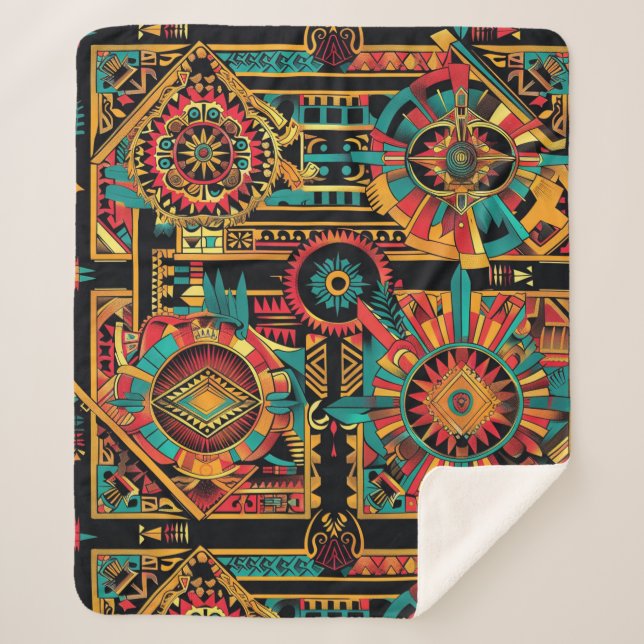 Cozy Teal "Aztec Dream" Plush Sherpa Blanket (Front)