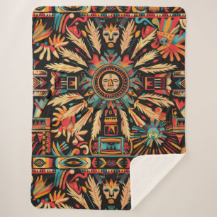 Cozy Teal "Aztec Dream" Plush Sherpa Blanket