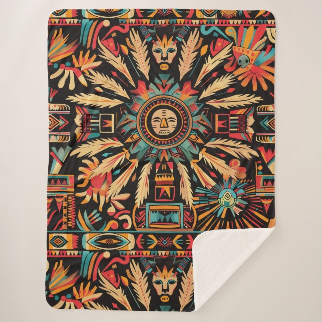 Cozy Teal "Aztec Dream" Plush Sherpa Blanket (Front)