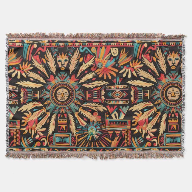 Cozy Teal "Aztec Dream" Soft Fleece Blanket (Front)