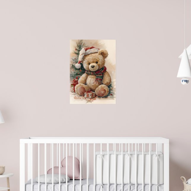 Cozy Teddy Bear with Santa Hat and Christmas Tree Poster (Nursery 2)