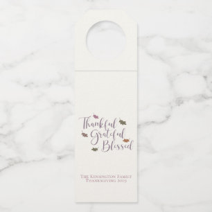 Cozy Thankful Grateful Blessed Thanksgiving Leaves Bottle Tag