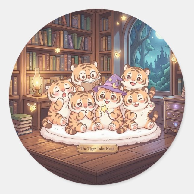 Cozy Tiger Tales Library Sticker (Front)