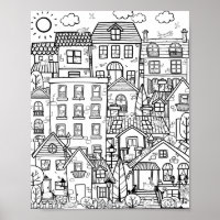 Cozy Town Cute Funny Cats Doodle Adult Colouring