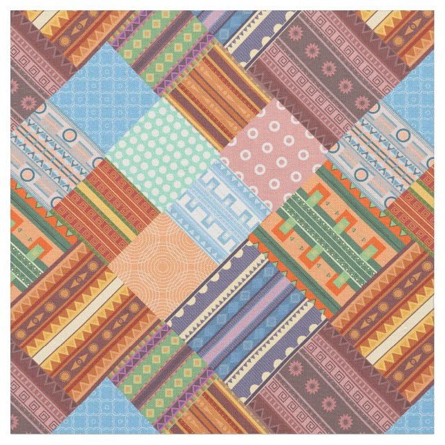 Cozy tribal patchwork pattern  fabric (Close Up)