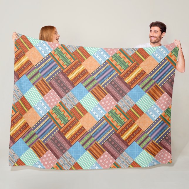 Cozy tribal patchwork pattern fleece blanket (In Situ)