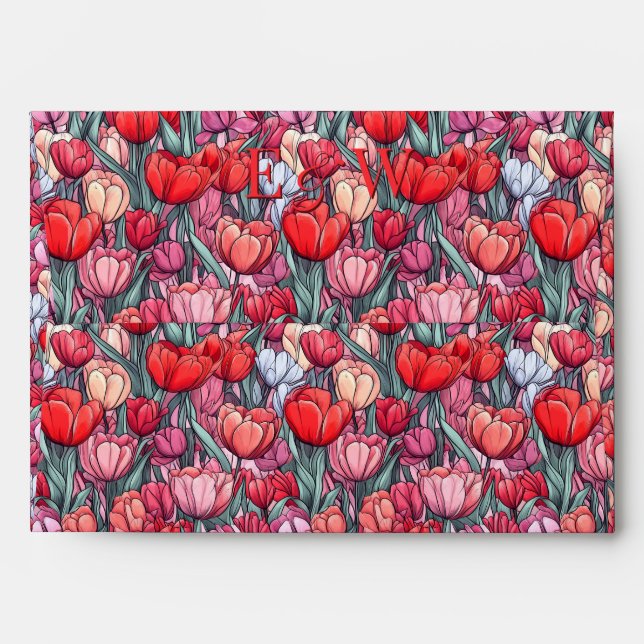 Cozy Tulip Inspired Spring Wedding Envelope (Back (Top Flap))