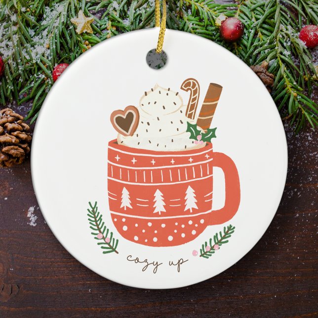 Cozy Up Hot Cocoa Mug Christmas Holiday Ceramic Ornament (Creator Uploaded)