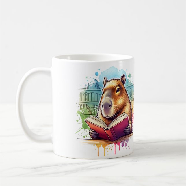 Cozy Up in the Library with Capybara Reading Mug: Coffee Mug (Left)