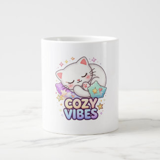 Cozy Vibe Cat Sticker | Cute Sleeping Cat  Large Coffee Mug