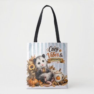 Cozy Vibes & Caffeinated Opossum Tote Bag | Cute F